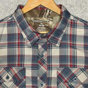 Realtree Short Sleeve Button Up Plaid Shirt-Blue/Gray/Red-Men Size XL 46/48